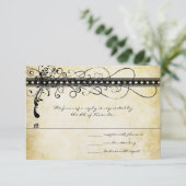 Black Funky Elegant Swirls Wedding Invitation RSVP Kaartje (Staand voorkant)