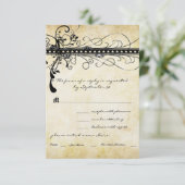 Black Funky Elegant Swirls Wedding Invitation RSVP Kaartje (Staand voorkant)