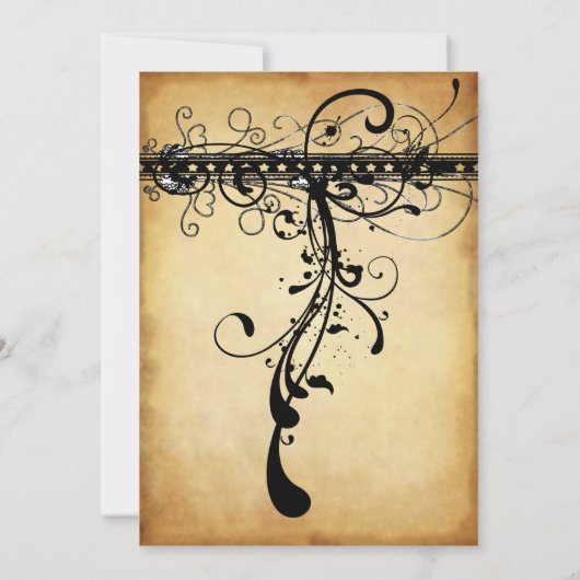 Black Funky Elegant Swirls Wedding Invitations Kaart (Achterkant)