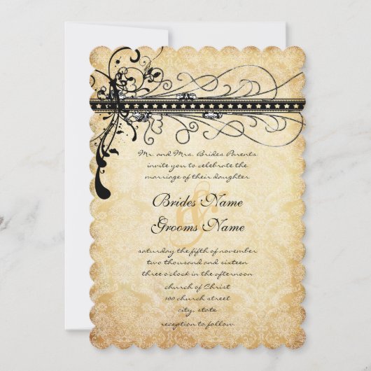 Black Funky Elegant Swirls Wedding Kaart (Voorkant)