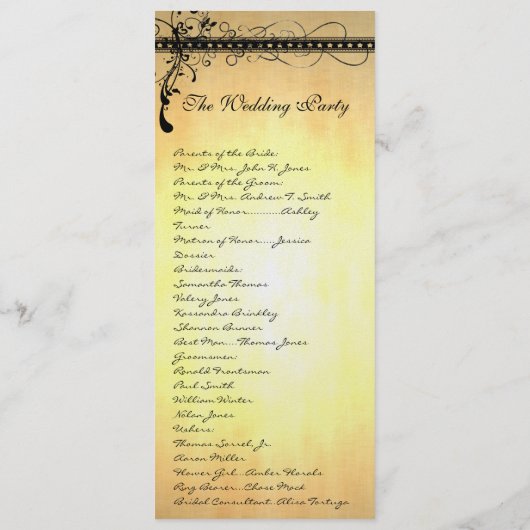 Black Funky Elegant Swirls Wedding Programme Programmakaart (Achterkant)