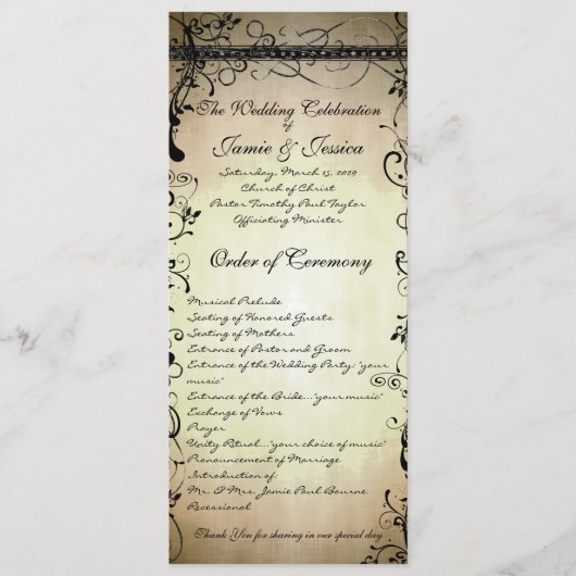 Black Funky Elegant Swirls Wedding Programme Programmakaart (Voorkant)