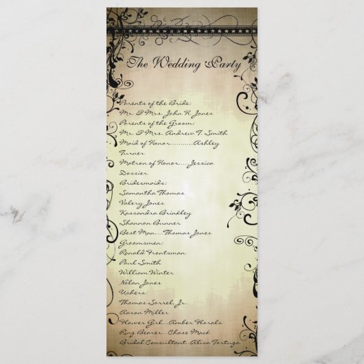 Black Funky Elegant Swirls Wedding Programme Programmakaart (Achterkant)