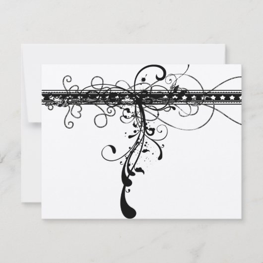 Black Funky Elegant Swirls Wedding RSVP Kaartje (Voorkant)