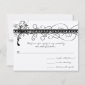 Black Funky Elegant Swirls Wedding RSVP Kaartje (Achterkant)