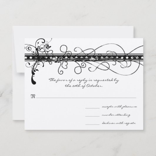 Black Funky Elegant Swirls Wedding RSVP Kaartje (Achterkant)