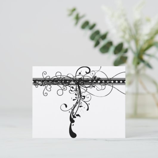 Black Funky Elegant Swirls Wedding RSVP Kaartje (Staand voorkant)