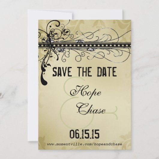 Black Funky Elegant Swirls Wedding Save the Date (Voorkant)