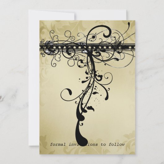 Black Funky Elegant Swirls Wedding Save the Date (Achterkant)