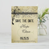 Black Funky Elegant Swirls Wedding Save the Date (Staand voorkant)