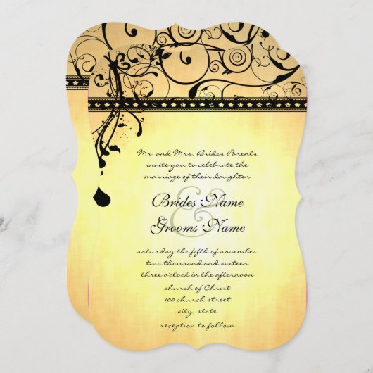 Black Funky Grunge Swirls Wedding Kaart (Voorkant / Achterkant)