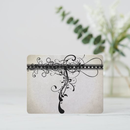 Black Funky Renaissance Wedding Response Kaarten RSVP Kaartje (Staand voorkant)