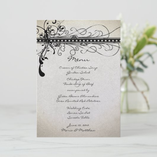 Black Funky Rustic Country Elegant Wedding Menu (Staand voorkant)