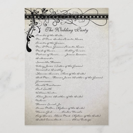 Black Funky Stines Lights Swirls Weddenprogramma Programmakaart (Achterkant)