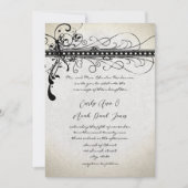 Black Funky Textured Elegant Swirls Invitting Kaart (Voorkant)