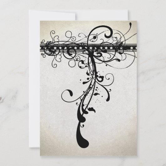 Black Funky Textured Elegant Swirls Invitting Kaart (Achterkant)