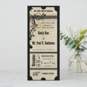 Black Funky Textured Playbill Swirls Wedding Kaart (Staand voorkant)
