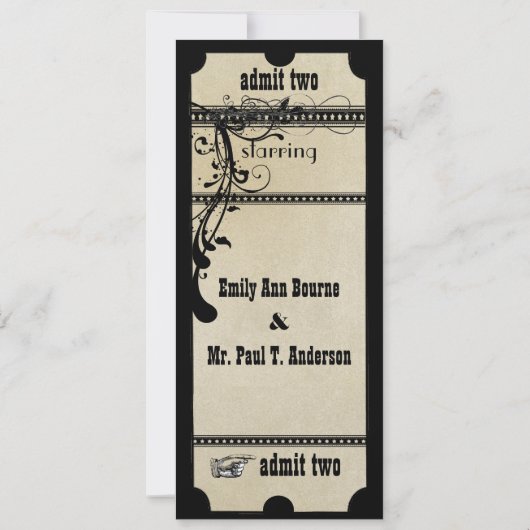 Black Funky Textured Playbill Swirls Wedding Kaart (Achterkant)