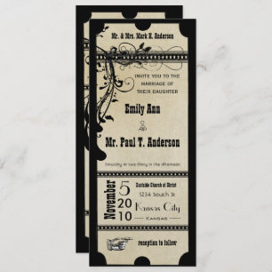 Black Funky Textured Playbill Swirls Wedding Kaart