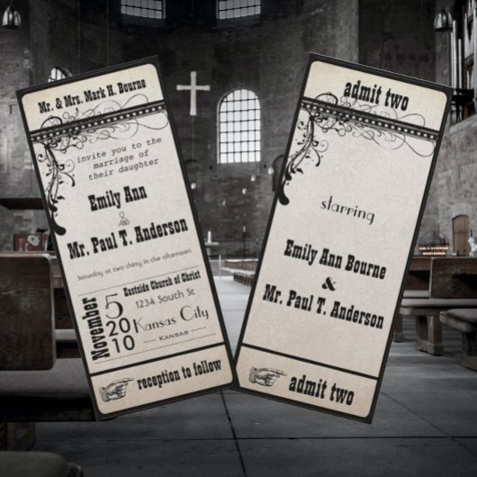 Black Funky Textured Showbill Swirls Wedding Kaart