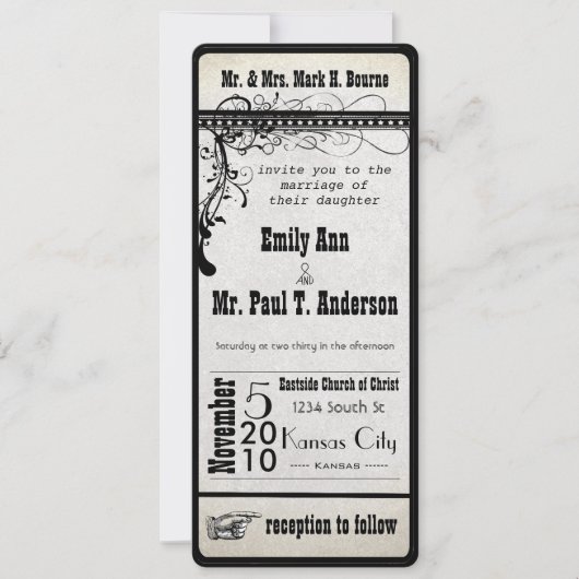 Black Funky Textured Showbill Swirls Wedding Kaart (Voorkant)