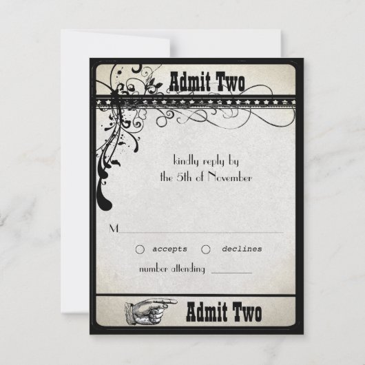 Black Funky Textured Swirls Wedding Response Kaart (Achterkant)