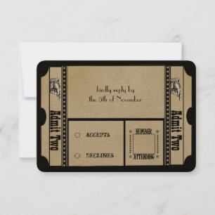 Black Funky Textured Swirls Wedding Response Kaart