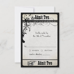 Black Funky Textured Swirls Wedding Response Kaart