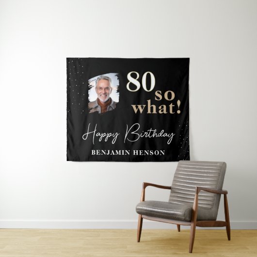 Black Funny 80 Dus wat 80e verjaardag achtergrond Wandkleed (In Situ (horizontaal))