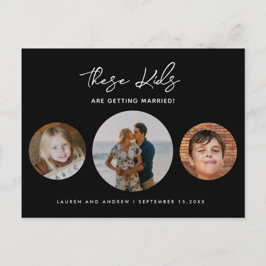 Black Funny Budget Kinder die huwelijkshuwelijk kr Aankondigingskaart (Voorkant)