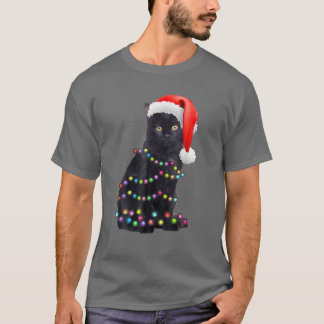 Black Funny Cat Kerstmis Light Cat Lover Christma T-shirt