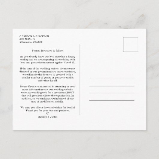 Black Funny Floral Love Heart Custom photo Couple Aankondigingskaart (Achterkant)