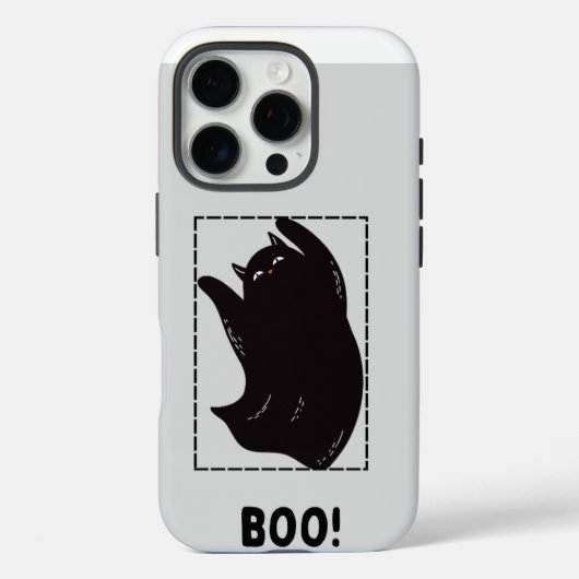 Black Funny Halloween's Cat Ghost iPhone 16 hoesje (Achterkant)