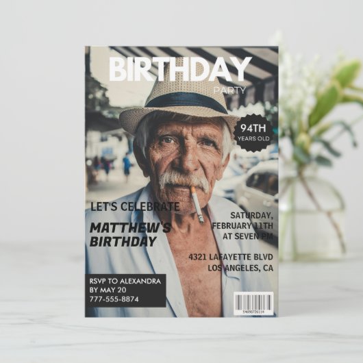 Black Funny Magazine Hoesje Foto 94ste verjaardag Kaart (Staand voorkant)