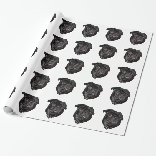 Black Funny Pug Cadeaupapier (Uitgerold)