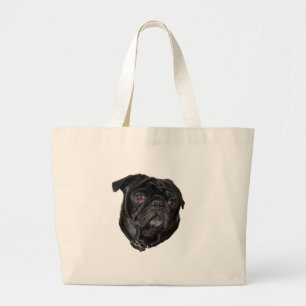 Black Funny Pug Grote Tote Bag