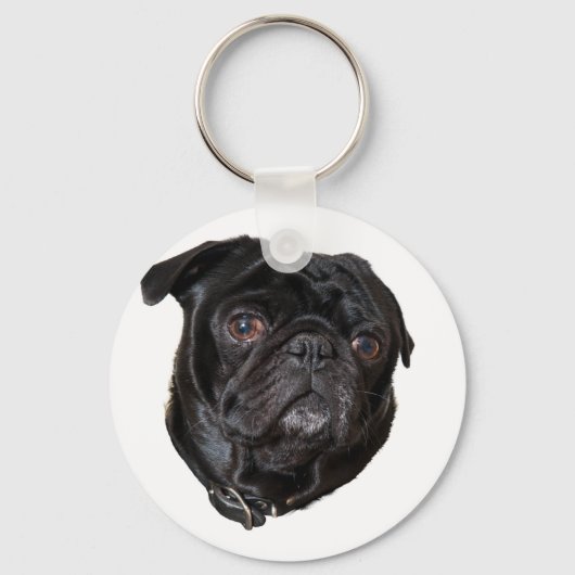 Black Funny Pug Sleutelhanger (Voorkant)