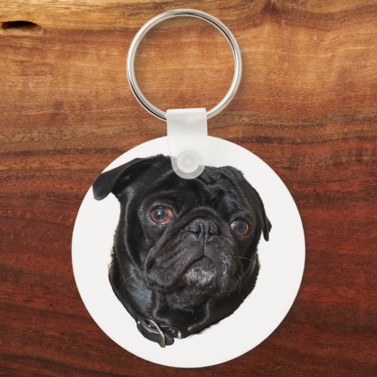 Black Funny Pug Sleutelhanger (Voorkant)
