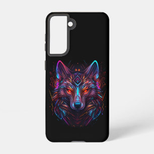 Black Futuristic Neon Wolf Samsung Galaxy Hoesje