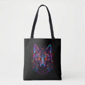 Black Futuristic Neon Wolf Tote Bag (Voorkant)