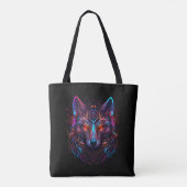 Black Futuristic Neon Wolf Tote Bag (Achterkant)