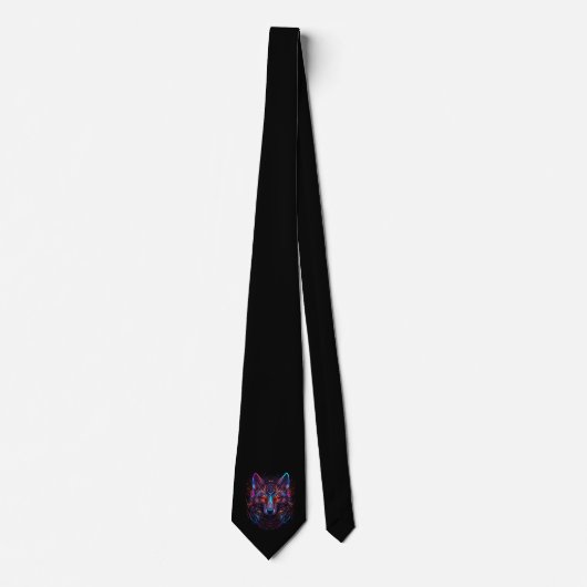 Black Futuristic Radiant Neon Wolf Necktie Stropdas (Voorkant)