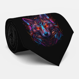 Black Futuristic Radiant Neon Wolf Necktie Stropdas