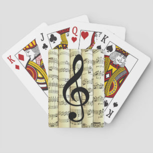 Black G Cleff Rolled Bladmuziek Achtergrond Pokerkaarten