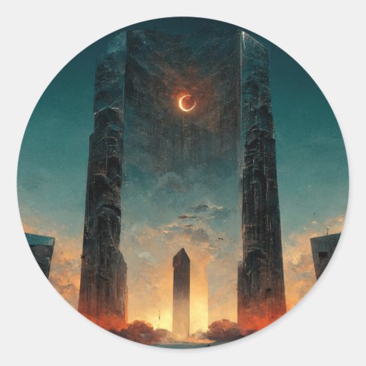 Black Gate Fantasy Sci-Fi Art Ronde Sticker (Voorkant)