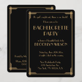 Black Gatsby Art Deco Bachelorette Party Invite Kaart (Voorkant / Achterkant)