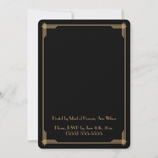 Black Gatsby Art Deco Bachelorette Party Invite Kaart (Achterkant)