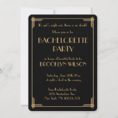Black Gatsby Art Deco Bachelorette Party Invite Kaart (Voorkant)