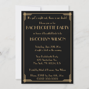 Black Gatsby Art Deco Bachelorette Party nodigt ui Kaart