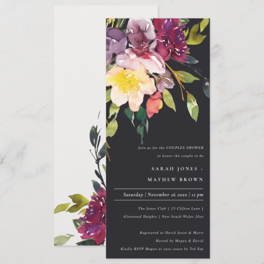 BLACK GEEL LOW BLUSH BURGUNDY FLORAL COUPLY SHOWER KAART (Voorkant / Achterkant)